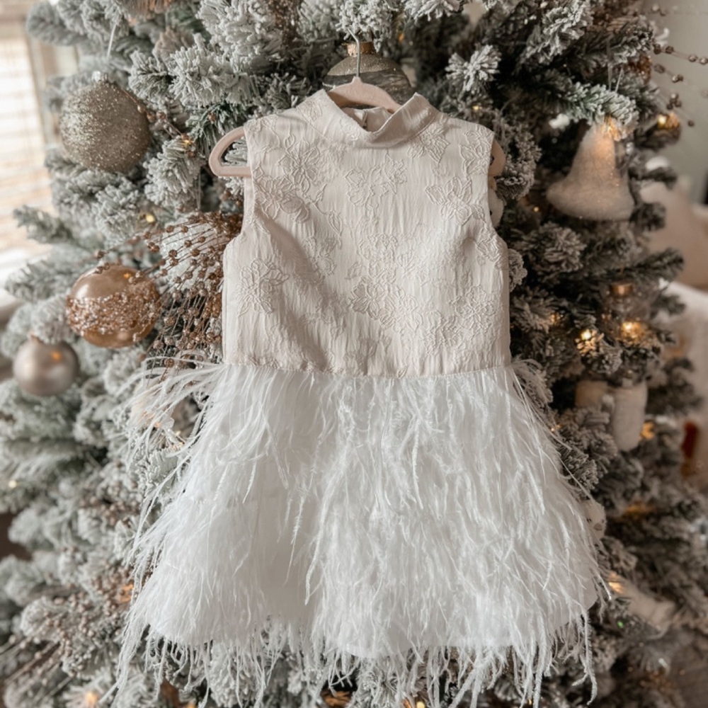 Elegant White Feathered Kids Formal Dress